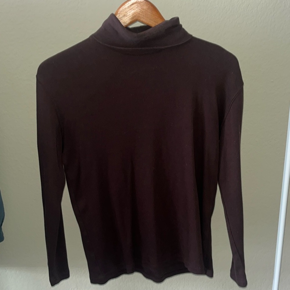 Dark Brown Turtleneck Long Sleeve Top